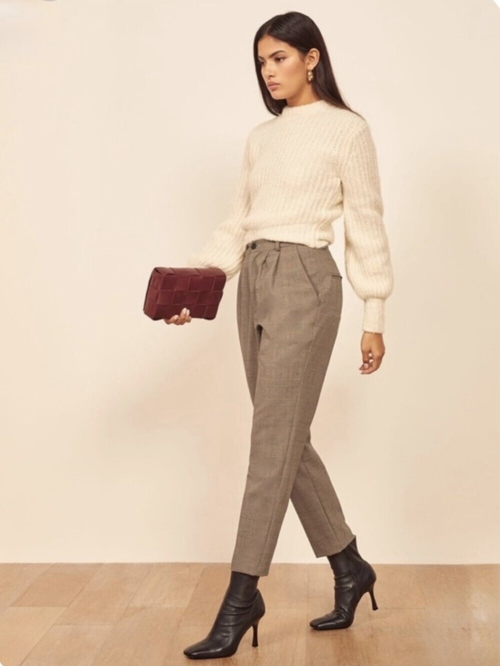 Reformation Everett Plaid Pants Sz.0 Checkered Pleated High Waist Trousers